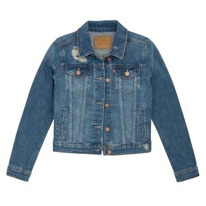 Levi’s Girls Distressed Denim Cropped Jean Jacket Classic Blue Wash Size Medium